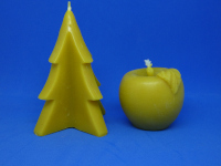Bougies Sapin (L 8 cm, l 8 cm, h 11 cm environ), Pomme (L 6 cm, l 6 cm, h 5,5 cm environ)